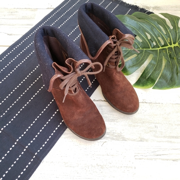 Camper| Wedge Leather Fold Over Ankle Boots Zip Side Size 37 - Picture 5 of 7